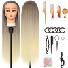 Tete a Coiffer, 28 inch Tête de coiffure 100% de Cheveux Synthétiques Têtes dexercice pour le Salon Coiffeur Poupée avec Sup