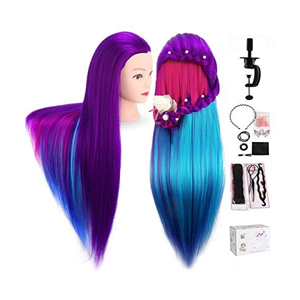 TopDirect 26" Têtes dexercice Tête À Coiffer Coiffure Cosmétologie Pratique Mannequin Poupée 100% de Cheveux Synthétiques + 