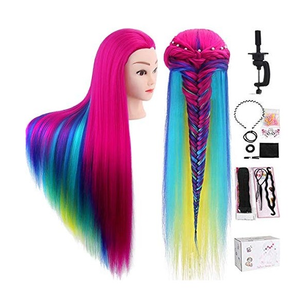 TopDirect 26" Têtes dexercice Tête À Coiffer Coiffure Cosmétologie Pratique Mannequin Poupée 100% de Cheveux Synthétiques + 