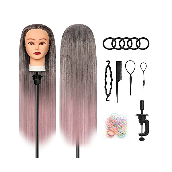 Tete a Coiffer，28 Inch Tête de coiffure 100% de Cheveux Synthétiques Têtes dexercice avec Support + Ensemble de Tresse Blon