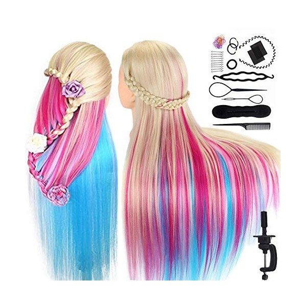 TopDirect 29.5 Têtes dexercice Cheveux colorés Tête à Coiffer Coiffure Cosmétologie Pratique Mannequin Poupée pour le Salo