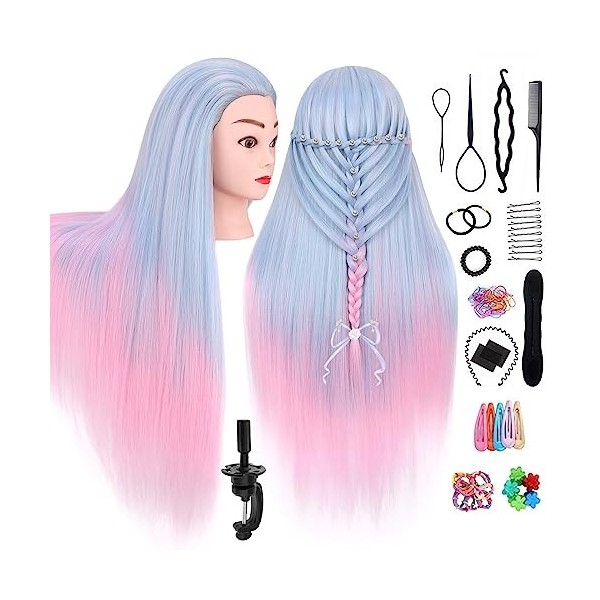 TopDirect 29.5 Têtes dexercice Cheveux colorés Tête à Coiffer Coiffure Cosmétologie Pratique Mannequin Poupée pour le Salo