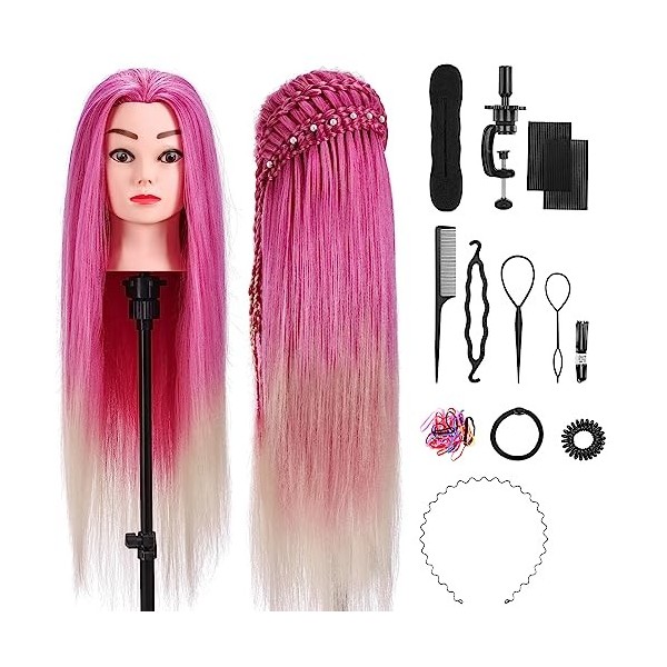 TopDirect 29.5 Têtes dexercice Cheveux colorés Tête à Coiffer Coiffure Cosmétologie Pratique Mannequin Poupée pour le Salo