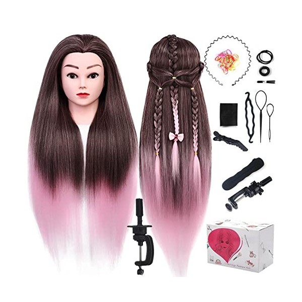 TopDirect 29.5 Têtes dexercice Cheveux colorés Tête à Coiffer Coiffure Cosmétologie Pratique Mannequin Poupée pour le Salo