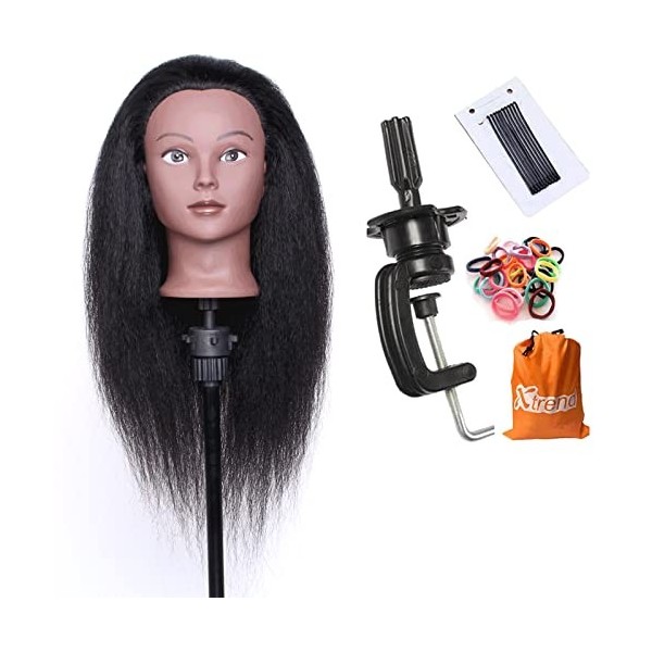 Xtrend Tête de mannequin avec cheveux 100 % naturels - Tête dentraînement à la coiffure et au tressage 50,8 cm 