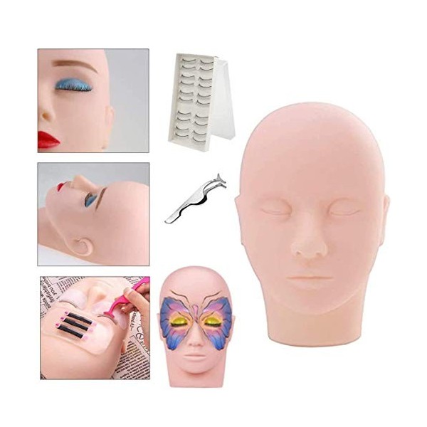 Tête DEntraînement, MYSWEETY Tête De Mannequin Maquillage Silicone Mannequin Modèle pour Eyelashes Cils Extension Exercise P