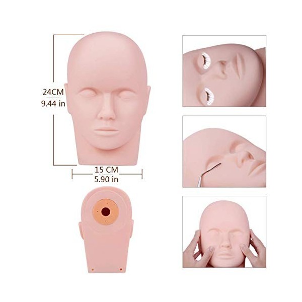 Tête DEntraînement, MYSWEETY Tête De Mannequin Maquillage Silicone Mannequin Modèle pour Eyelashes Cils Extension Exercise P