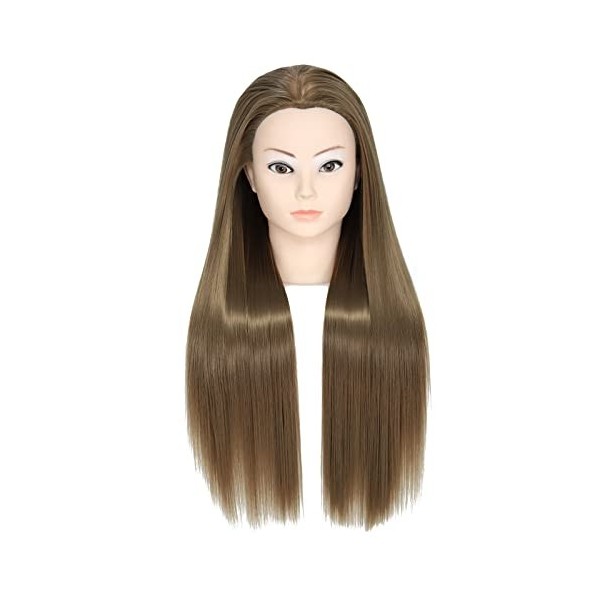 Tête de mannequin pour lentraînement à la coiffure et à la cosmétologie - Cheveux synthétiques - Pince incluse - 71 cm