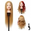 Tete a Coiffer, DEMOSI 24-27Inch 100% Cheveux Naturel Tête à Coiffer Tête a Coiffer pour le Salon Coiffeur Poupée avec Suppor