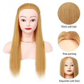 Tete a Coiffer, DEMOSI 24-27Inch 100% Cheveux Naturel Tête à Coiffer Tête a Coiffer pour le Salon Coiffeur Poupée avec Suppor