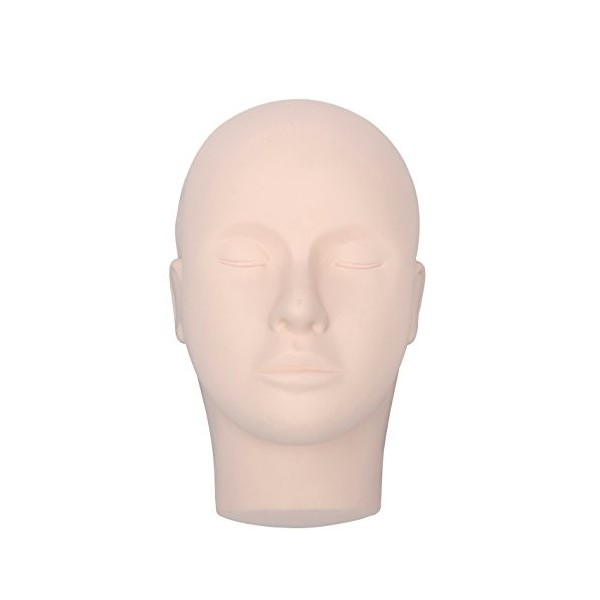 Tête Mannequin de Maquillage en Silicone Modèle Chauve Tête de Mannequin pour Faux Cils Extension et Acupuncture Massage