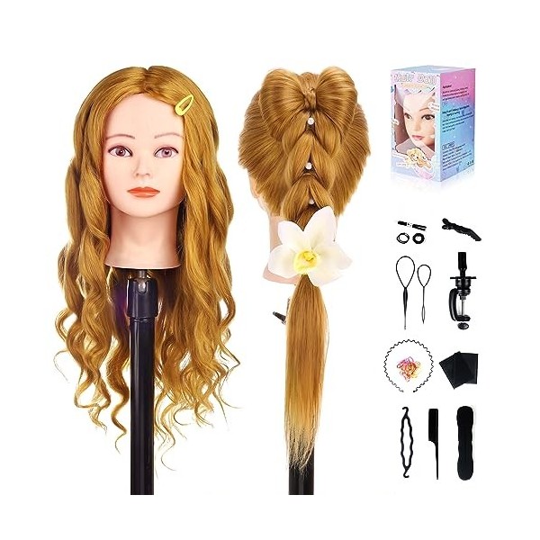 TopDirect 23.5" Maquillage Tête à coiffer 80% Cheveux Naturel Vrai Cheveux Humains Make-up Mannequin Tête Formation Coiffure 