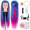 TwoWin 100% Vrais Cheveux Tête de Mannequin dexercice de Coiffure 45cm 18" Noir Cosmétologie Têtes à Coiffer avec Support + 