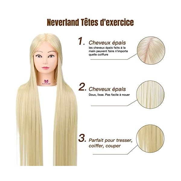 Neverland 30 Têtes dexercice Cheveux Tête à Coiffer pour le Salon Coiffure Cosmétologie Pratique Mannequin Poupée avec Tit