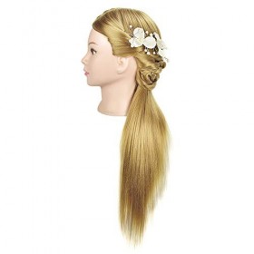 Tête de mannequin pour entraînement à la coiffure et à la cosmétologie, cheveux synthétiques avec attache incluse. De 66-71,1