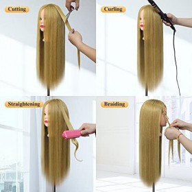 Tete a Coiffer, DanseeMeibr 26" Tête à Coiffer&nbsp;50% Cheveux Naturel Tête de Coiffure pour le Salon Coiffeur Poupée avec Suppor