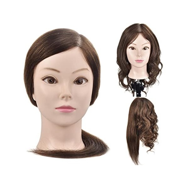 Tête dentraînement de 45,72 cm - Tête de mannequin avec cheveux 100% humains - Pour la formation des coiffeurs - Cosmétologi