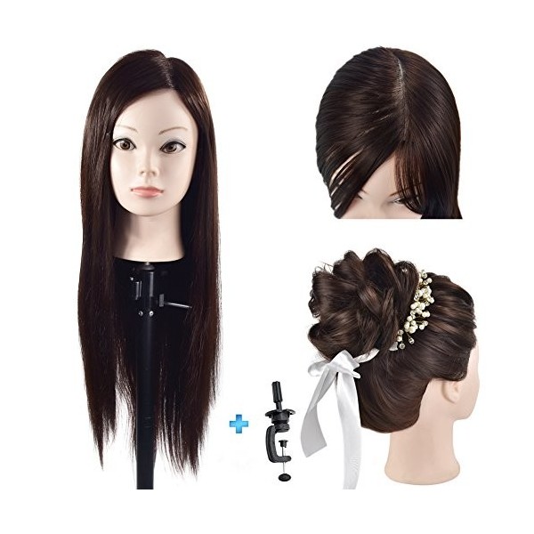 26 "- 28" tête de mannequin 100% fibres synthétiques coiffeur formation tête cosmétologie mannequin poupée avec support de pi