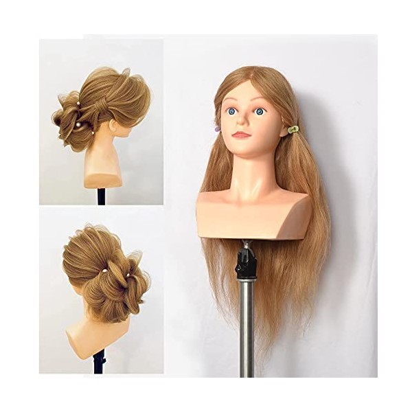 Têtes Dexercice Tête À Coiffer 100% Cheveux Naturel Coiffure Cosmétologie Pratique Mannequin Poupée épaule 22 inches