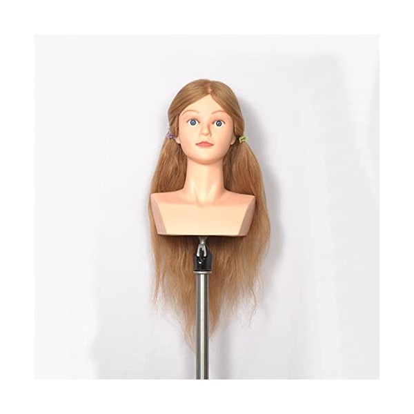 Têtes Dexercice Tête À Coiffer 100% Cheveux Naturel Coiffure Cosmétologie Pratique Mannequin Poupée épaule 22 inches