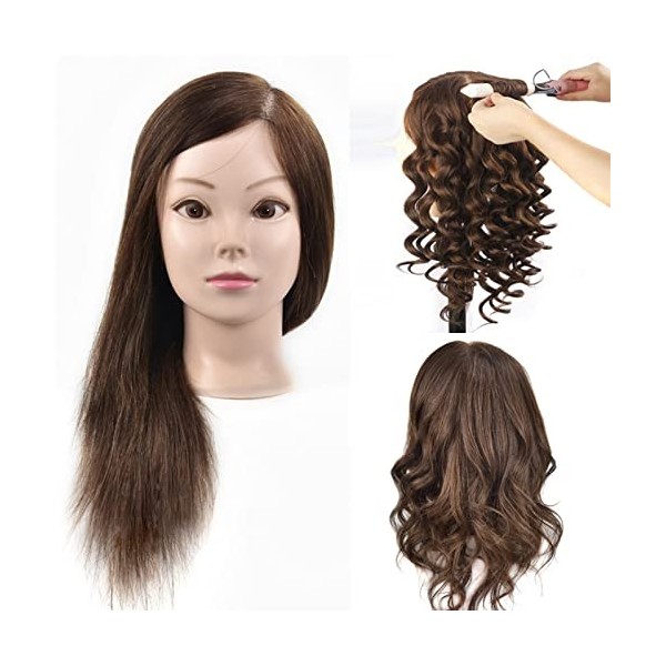 ERSIMAN 100% 16 "tête de formation de coiffure de cheveux humains mannequin cosmétologie mannequin avec pince libre