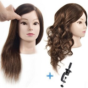 ERSIMAN 100% 16 "tête de formation de coiffure de cheveux humains mannequin cosmétologie mannequin avec pince libre