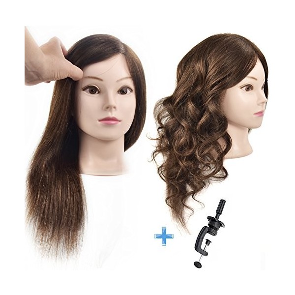 ERSIMAN 100% 16 "tête de formation de coiffure de cheveux humains mannequin cosmétologie mannequin avec pince libre