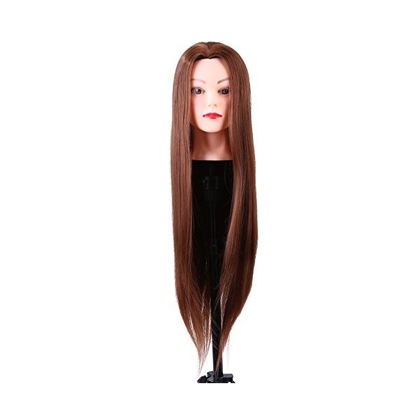 Tête de Formation de Coiffure, Tête à Coiffer Cheveux Synthétiques Mannequin Tête de Formation Coiffure avec Pince de Support