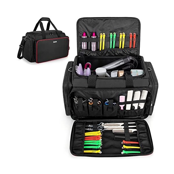 BAFASO Grand Trousse de Rangement pour Coiffeur avec diviseurs réglables, Sac pour Outils de Coiffure, Noir