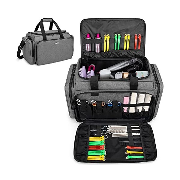 BAFASO Grand Trousse de Rangement pour Coiffeur avec diviseurs réglables, Sac pour Outils de Coiffure, Noir