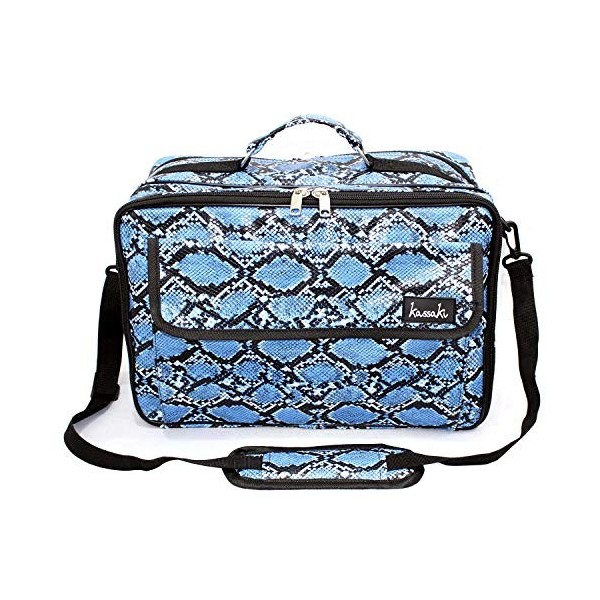 Kassaki Sac de coiffure avec étui de voyage pour équipement de salon de coiffure Motif serpent Bleu