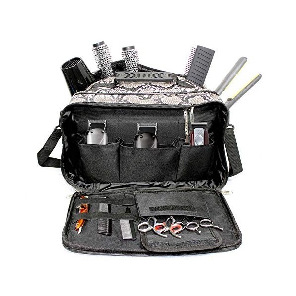 Kassaki Pro Trousse de rangement pour accessoires de coiffure pour salon de coiffure aspect serpent gris 