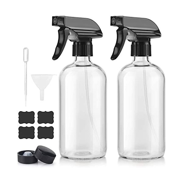 Flacon pulvérisateur en verre - Environ 500 ml - Sans BPA - Avec étiquette étanche pour le nettoyage de la beauté du jardin -