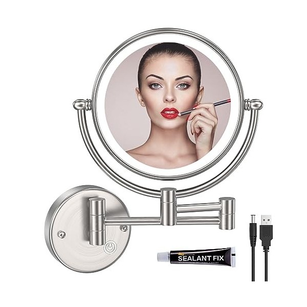 RECKODOR Miroir Grossissant Mural 5X Miroir Maquillage Extensible Miroir Grossissant Mural Lumineux Miroir Grossissant Salle 