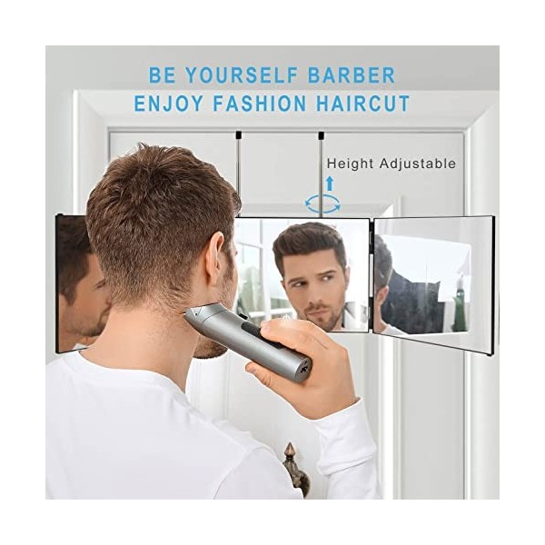 Feisate miroir 360 degrés cheveux, miroir de coupe de cheveux derrière, miroir à 3 voies, lampe led noire