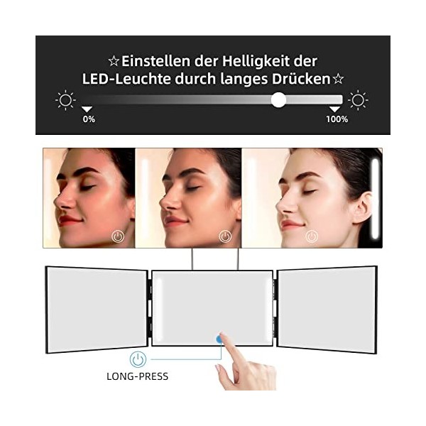 GAPPO Miroir 360 degrés avec LED, miroir cosmétique noir