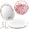 MIYADIVA Miroir compact avec lumières, miroir de maquillage de voyage grossissant 1x/25x, miroir grossissant à main, miroir d