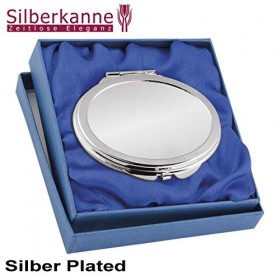 SILBERKANNE Miroir de poche ovale 7 x 6 cm plaqué argent de qualité supérieure