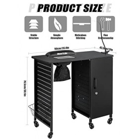 Kalolary Table de Manucure pour Ongles, Station Mobile pour Ongles avec Collecteur de Poussière pour Ongles, 4 Tiroirs, Lampe