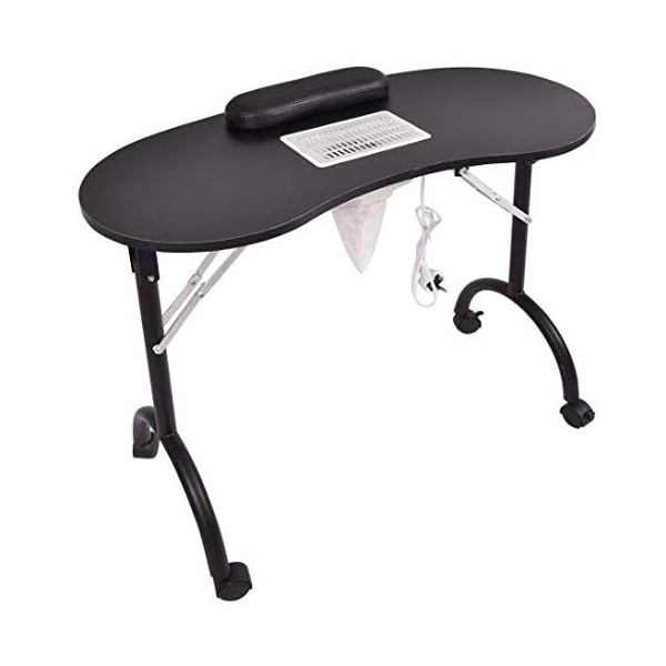 Edelweiss Beauty Table Pliante, Comprend Un aspirateur et Un Repose-Poignet Noir adapté pour la manucure, la Reconstruction 