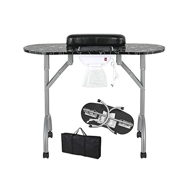 Leibou Table de manucure professionnelle pliante portable ventilée avec ventilateur et sac 88,9 x 40,6 x 71,1 cm noir 35x