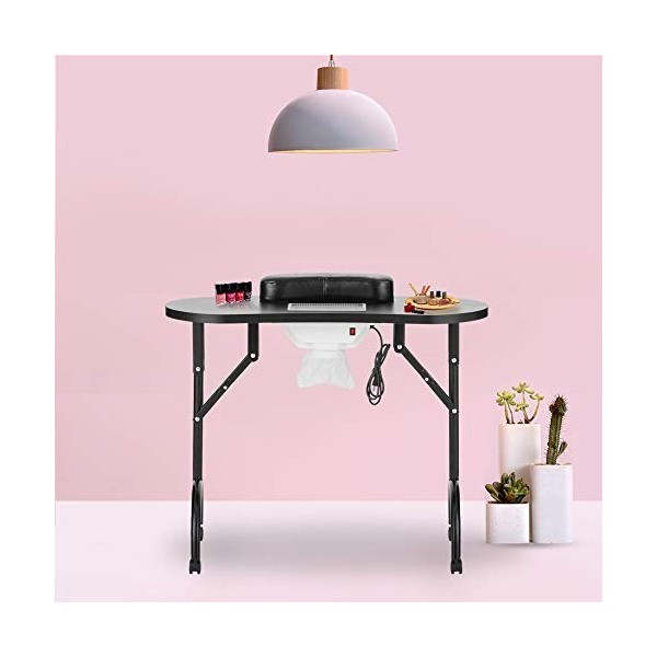 Leibou Table de manucure professionnelle pliante portable ventilée avec ventilateur et sac 88,9 x 40,6 x 71,1 cm Noir 