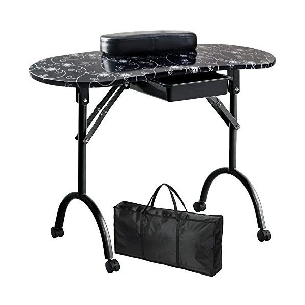 Kalolary Table de Manucure, Table de Station de Manucure Portable Table Manucure Pliante avec roulettes pour Le Salon de Beau