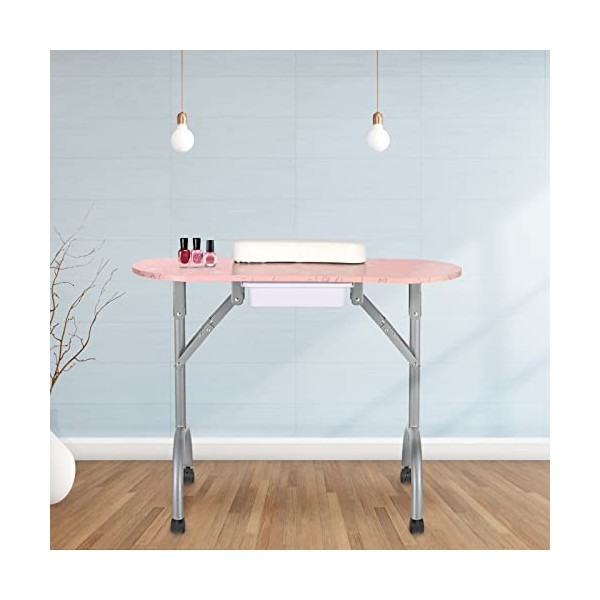 LEIBOU Table de manucure professionnelle portable et pliable avec roulettes, tiroir, éponge, sac de transport inclus Noir 91,