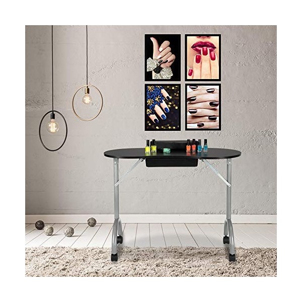 AlightUp Table de Manucure Pliante Professionnelle avec Tiroir et Roulettes Table Onglerie/Bureau Manucure/Bureau Onglerie/Sa