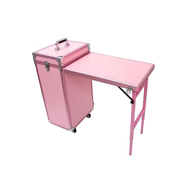 Valise de Maquillage à roulettes en Aluminium avec Table pour Salon de Manucure Chariot pour Cosmétiques Organisateur avec 4 