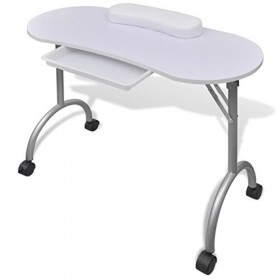 ANGYANG Table Manucure,Table Manucure Pliante,Table Onglerie Professionnel,Table à manucure Pliable avec roulettes Blanc
