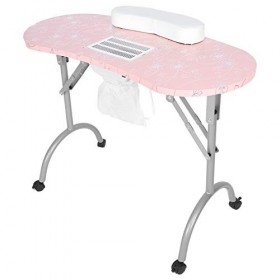 Table De Manucure Pliante Rose Avec Support De Rangement Pour Vernis À Ongles