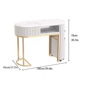 39,4 Pouces Marbre Texture Salon Table à Ongles avec 2 Tiroirs et 2 Espaces de Rangement Table de Beauté, Salon de Beauté, Sa