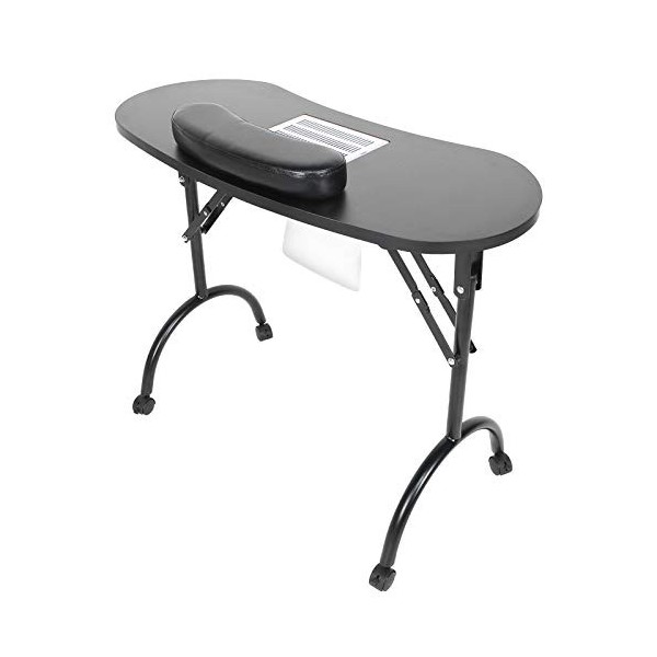 Table de Manucure Portable et Pliable avec Dépoussiéreur Intégré/repose-poignet Client/roues Contrôlables/étui de Transport p